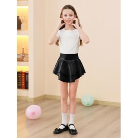 Haloumoning Girls Metallic Skater Skort Kids High Waisted Shiny Dance Scooter Skirt 4-14 Years