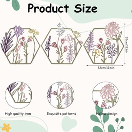 Leseogye 3Pcs Metal Flowers Wall Arts, Metal Flower Wall Decor, Minimalist Floral Hanging Wall Art for Living Room, Bedroom, Bathroom, Kitchen, Housewarming Gifts