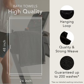 Ôhm - Terry Cloth Towel Set - 6 Extra Fluffy & Soft Bath Towels - 24x48 Inch - for Home, Hotel & Spa Turkish Cotton & Oeko-TEX Certified - Black