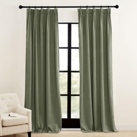 RYB HOME Sage Green Velvet Curtains 84 inches, Pinch Pleated Thermal Insulated Room Darkening Pleated Drapes with Back Tabs for Bedroom Living Room, W38 x L84 inches, 2 Panels