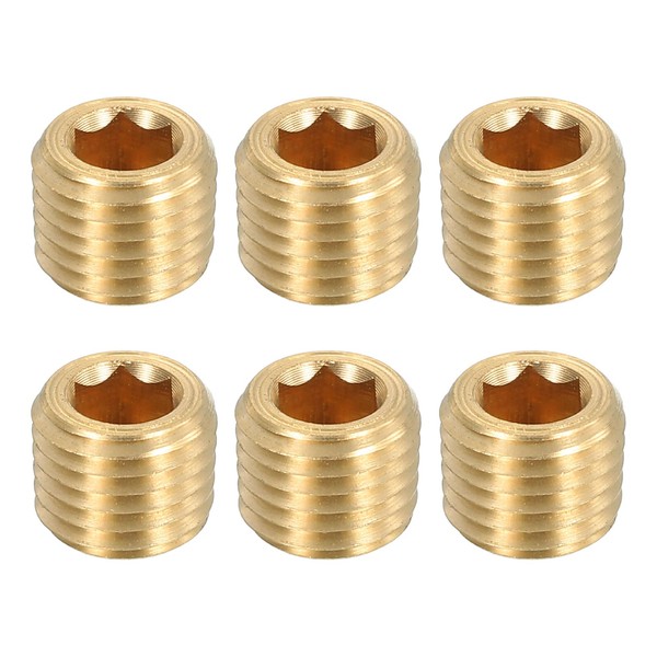 sourcing map 6Pcs Brass Pipe Plug Fitting, 1/16" NPT Male