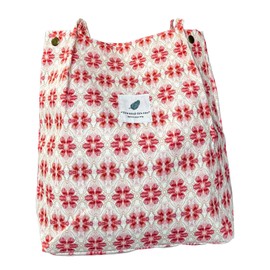 YanZhou Canvas Tote Bag for Women, Large Capacity Corduroy Quilted Tote Bag with Inner Pockets, Durable Stylish ，Reusablee (redflower)