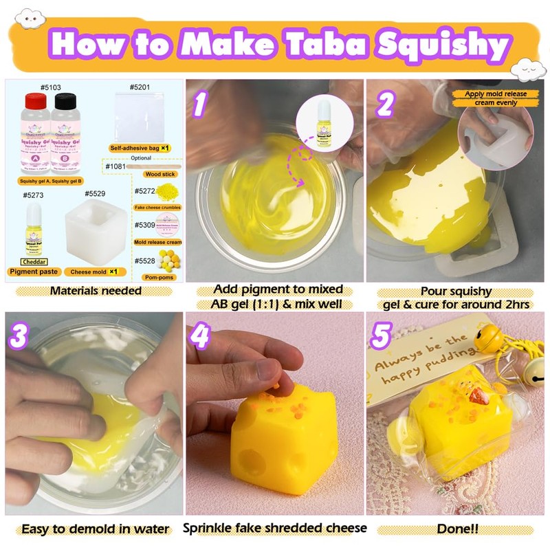 Taba Squishy Maker Squeeze Cheese Cube Silicone Gel Mold Kits