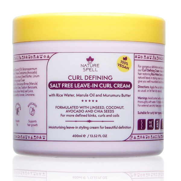 Curl Defining Leave in Curl Cream for Curly Hair by Nature Spell – Infused with Rice Water & Linseed, For All Curl Types, Leave in Styling Cream. 100% Vegan, Made in the UK, white, 400 ml (Pack of 1)