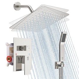 SR SUN RISE Shower Faucet Set - Shower Valve with 8 Inch Rainfall Shower Head and Handheld Shower - Wall Mounted Shower System with Rough In Valve and Shower Faucet Trim Repair Kits - Brushed Nickel