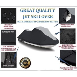 SBU Super Heavy-Duty Top of The Line Jetski Cover Compatible for Yamaha VXR 650 WaveRunner 1991-1996 Trailerable Black/Grey 2 Seater