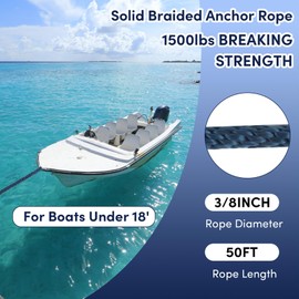 Anchor Rope 50FT x 3/8in,Premium Solid MFP Braided Anchor Ropes Anchor Line with Stainless Steel Thimble & Snap Hook,Boat Rope Marine Ropes for Anchors and Boats (Navy Blue)