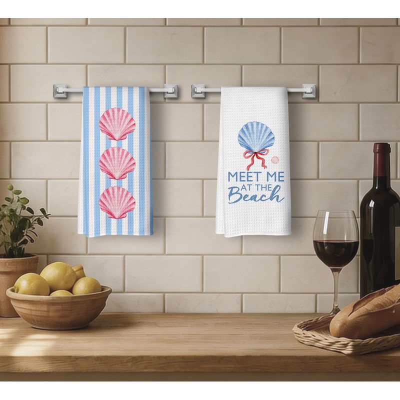 Coastal Preppy Beach Seashell Kitchen Dish Towels Dishcloth 16x24 Inches,