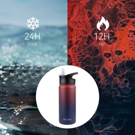 MURBONE Stainless Steel Drinking Bottle 500 ml (+ 2 Lids) with Straw, BPA-Free, Leak-Proof, Suitable for Carbonated Drinks, Thermos Flask, Vacuum Double Wall Insulation for Sports, Travel, Camping