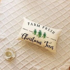 Ogiselestyle Christmas Tree Throw Pillow Cover, 12 x 20 Inch Winter Christmas Holiday Farmhouse Cushion Case Decoration for Sofa Couch