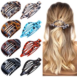 Lawie 8 Pieces Plastic Flat Hair Clips Duckbill French Hair Barrettes Neutral Leopard Long Teeth Slide Comb Alligator Hair Grips Clamps French Flat Claw Clips for Women Girls (Leopard)