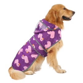 HDE Dog Raincoat with Clear Hood Poncho Rain Jacket for Small Medium Large Dogs Ducks Purple - L