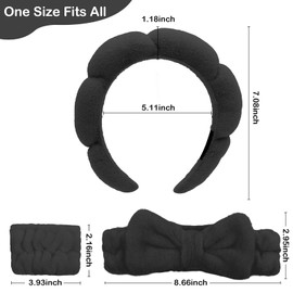 Makeup and Skincare Headbands 6PCS Black Spa Headband and Wrist Bands for Washing Face Hair Band Bows for Women Soft Head Band and Wristband Set Cute Hair Accessories for Women Teen Girls Gifts