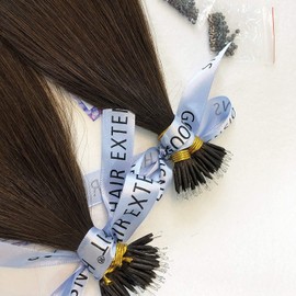 GOOFIT Nano Tip Hair Extensions Nano Beads Remy Hair Nano Ring Human Hair - 1g/s, 50s/pack - (24" #02 Dark Brown)