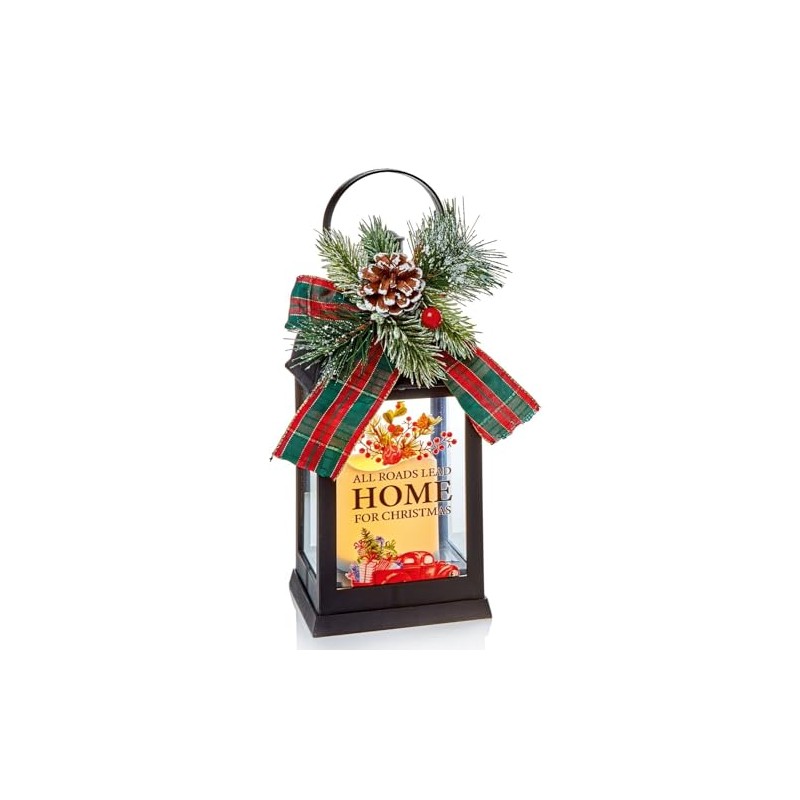 Christmas Warm White LED Light Up Metal Lantern 22.5cm Tall