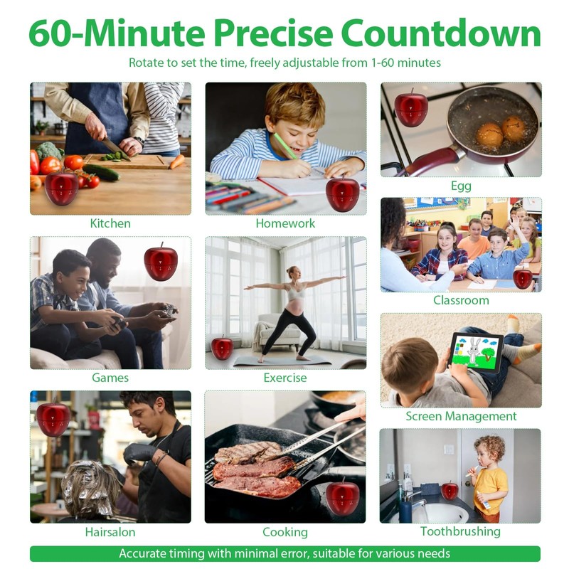 Mechincal Apple Timer，Kitchen Timer Stainless Steel Rotating Alarm 60 Minutes