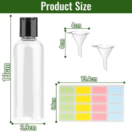 rietegio 10PCS 100ml Plastic Bottles Clear Mini Travel Containers with 2 Funnels and Colorful Labels Squeezable Refillable Travel Bottles for Toiletries Shampoo Lotions Cosmetics