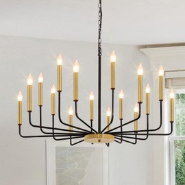 Rviezza Black and Gold Chandelier, 16-Light Farmhouse Chandelier for Dining Room Lighting Fixtures Hanging, Industrial Modern Chandeliers for Dining Room Living Room Foyer Entry Staircase Kitchen