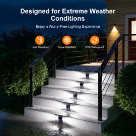 12 Pack Cool White Solar Powered Stair Lights for Outside Waterproof Deck Step Safety LED Ourdoor Decorative Lamp for Porch Railing, Backyard, Patio, Pathway, Garden, Pool, Easy Installation in 1 Min