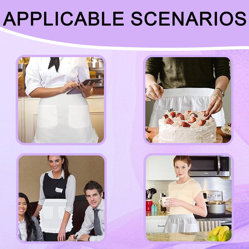 Benaewa White Apron, Waitress Apron with 2 Pockets, Adjustable Waist