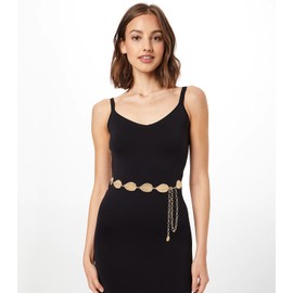 Liutufy Adjustable Metal Leaf Waist Chain for Women (Gold Leaf-XL)