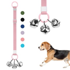 SVD.PET Dog Door Bell with Hanging Ring, Dog Bells to Go Outside for Potty Training, Can Attach to Door Knob or Anywhere Near The Door, Height Adjustable, Loud Jingle Bells for Puppies (Light Pink)