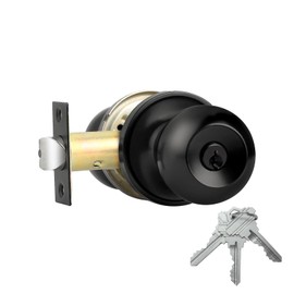 Comfhouse 1 Pack Stainless Steel Round Ball Entry Door Knob, Keyed-Alike Entrance, Interior/Exterior Door Knob with Lock for Bedroom Bathroom, Front Entry Door Knobs with Lock Same Key (Matte Black)