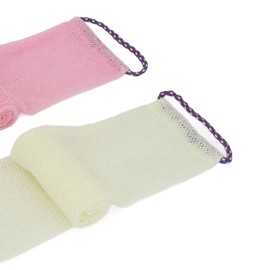 African Exfoliating Net, African Bath Sponge, Long Mesh Bath Sponge, Exfoliating Shower Body Washer for Daily Use (Pink Beige)