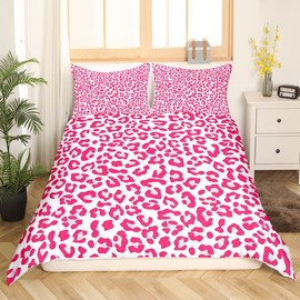 Pink Leopard Print Duvet Cover Set Twin Size,Cheetah Bedding Set 2pcs for Kids Teens Girls Room Decor, Wild Animal Fur Print Comforter Cover Romantic Quilt Cover with 1 Pillowcase