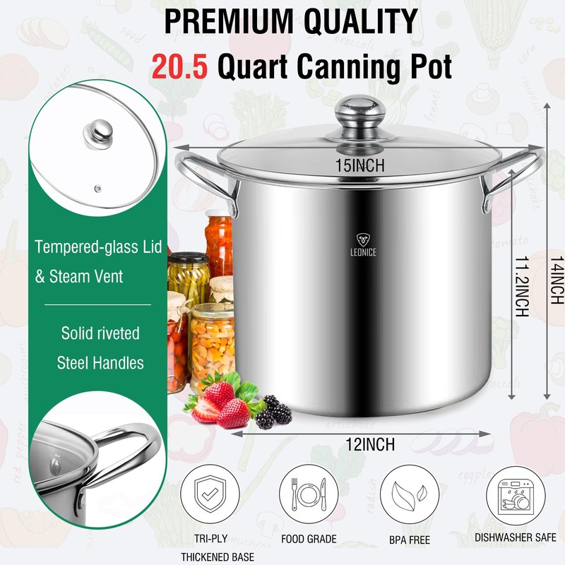 LEONICE Canning Supplies Starter Kit,Water Bath Canning Pot with Rack