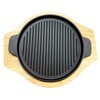 Round Grill Cast Iron Set W/Rubber Wood Underliner, for Steak,