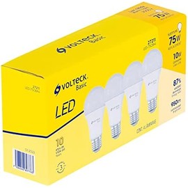 Volteck Basic LED-75CBX4, Pack de 4 lámparas de LED A19 10 W, luz cálida