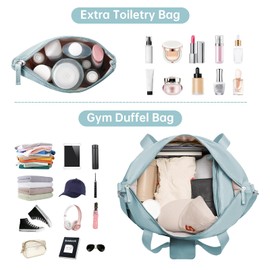 ETRONIK Gym Bag for Women, Personal Item Travel Duffel Bag with Shoes Compartment, Weekender Overnight Bag with Wet Pocket & USB Charging Port, Carry On Bag for Women, Travel, Gym (Haze Blue)