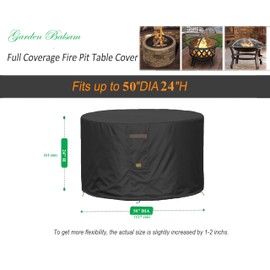Garden Balsam Fire Pit Cover Waterproof Heavy Duty Fade Resistant Outdoor Firepit Covers Round Fits 44-48 inch Fire Pit Table Cover 50" Dia x 24" H -Black