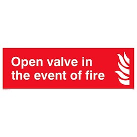 Pack of five - Open Valve In The Event Of Fire Sign - 150x50mm - L15