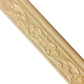 Queenbox 3x90in 3D Floral Molding Peel and Stick Wall Border, Sticky Wallpaper Wall Decorative Border for DIY Art Home Room Kitchen Office, Gold