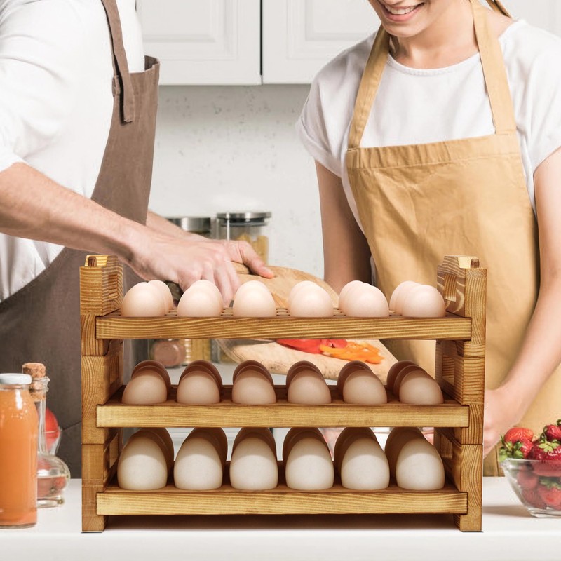 CVHOMEDECO. Wooden Egg Holder Countertop Fresh Egg Holders Firewood Egg