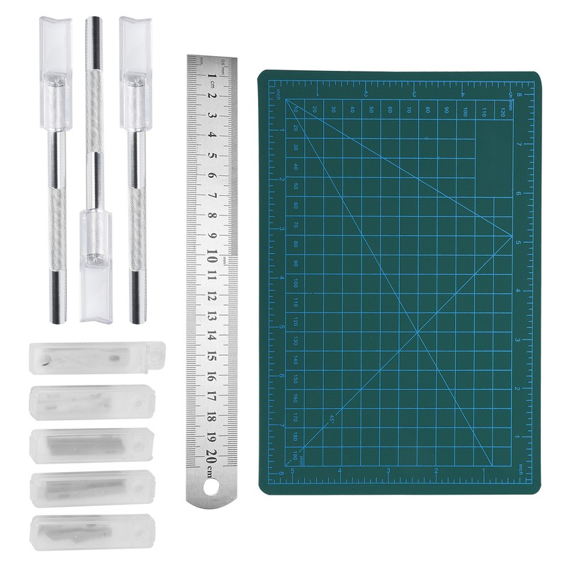 Carving Hobby Knife Kit Cutting Mat Handle Blades Ruler Art