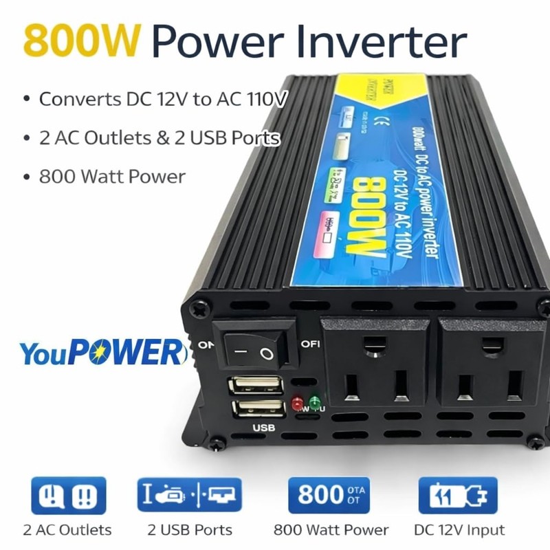 High-Power DC to AC Power Inverter – 12V to 110V/220V