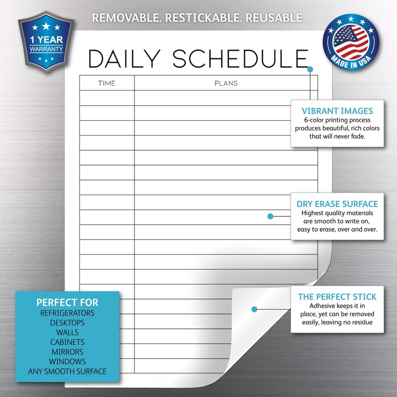 Dry Erase Daily Schedule Planner Sticker Decal by Glassboard Studio