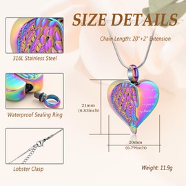 Minicremation Love Heart Urn Necklace for Ashes for Women Stainless Steel Wing Cremation Necklace Jewelry that Hold Ashes of Human or Pet - Memorial Keepsakes Heart Pendant Gift Jewelry