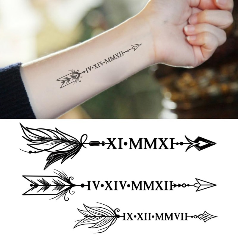 Oottati 8 Sheets Arm Temporary Tattoos Arrow Heartbeat Moon Sun
