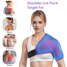 Comfitech Shoulder Ice Pack Wrap Sleeve for Better Putting On & Off, Reusable Gel Cold Pad for Arm, Medium, Purple