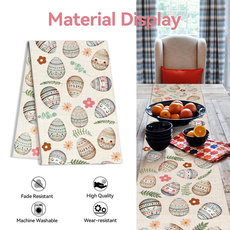 Girlly Easter Eggs Table Runner 13x72 Inch Easter Happy Easter