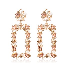 Clearine Gorgeous Sparkly Marquise Teardrop Rhinestone Flower Geometric Rectangle Statement Dangle Earrings for Women Girl Party Champagne Rose Gold-Tone
