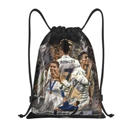 Nhemeylp Drawstring Bags Black Football Bag Waterproof Swimming Sports Backpack for Kids Football Player Pattern Design Drawstring Backpack Suitable for Sports Gym Travel Swimming Beach