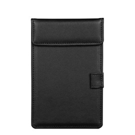 WELLYUK PU Leather Clipboard, A6 File Clip Document Organizer Writing Pad Office Business Card Holder, Magnetic Conference Pad with Pen Holder, 4.7" X 7.5" Black