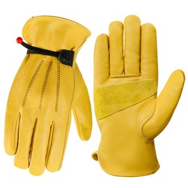 DULFINE Leather Work Gloves for Men & Women, Reinforced Durable Gardening Gloves,Cowhide Work Gloves,Puncture & Cut Resistant
