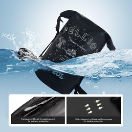 PELLIOT 20L Dry Bag Backpack Waterproof Roll Top Lightweight Storage Backpack Bag Adjustable Portable Dry Sack for Kayaking Boating Camping & Hiking Black