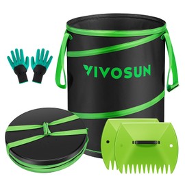 VIVOSUN Collapsible Trash Can 40-Gallon, Reusable Pop-Up Garden Bag with Hard-Shell Bottom, Leaf Scoops and Gloves, Yard Waste Container for Lawn Care and Camping